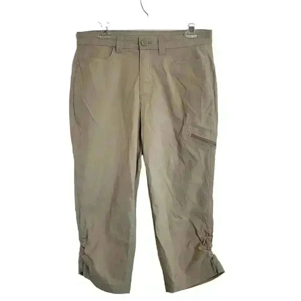 Eddie Bauer Women's Tan Nylon/Spandex Gathered Knee Cropped Outdoor Pants